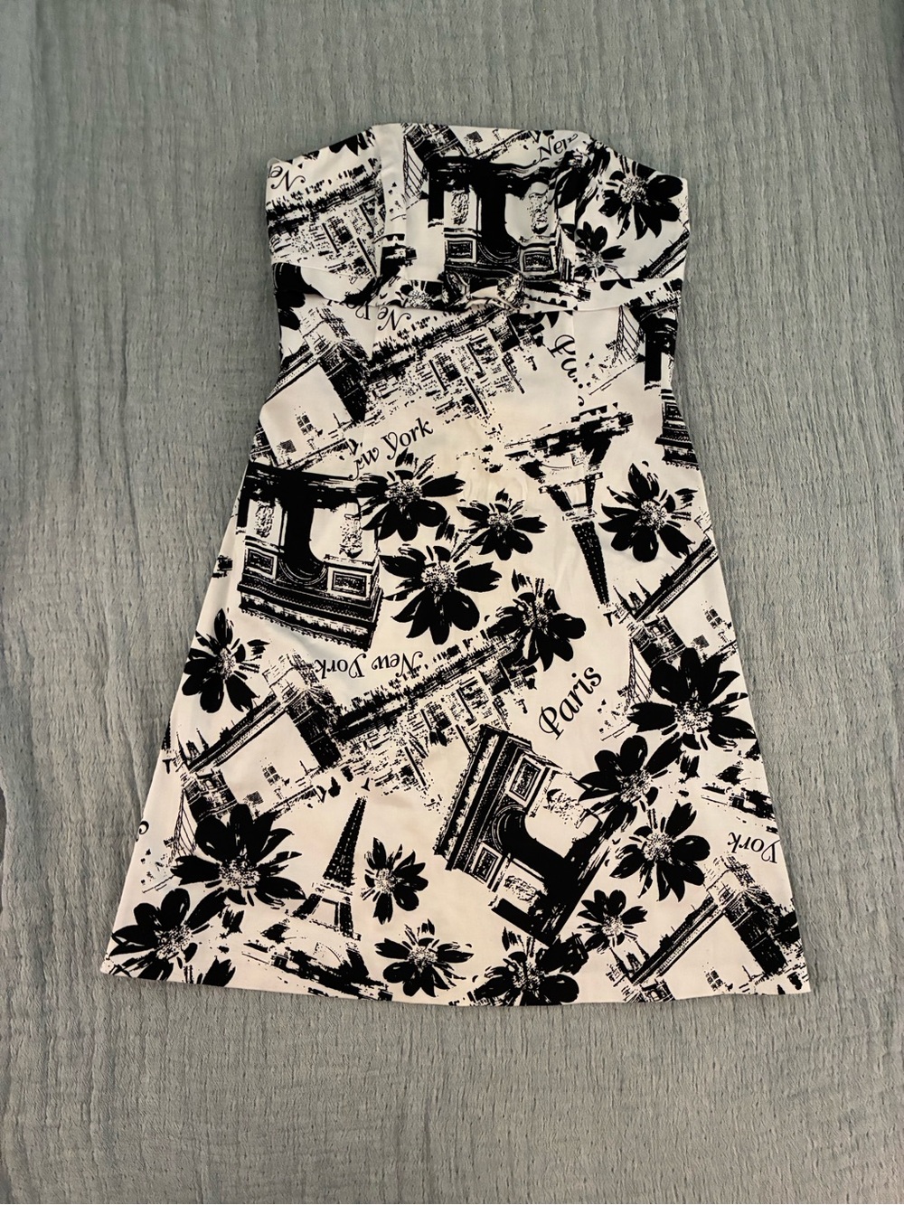 Willi Smith Strapless Black and White Printed A-Line Dress